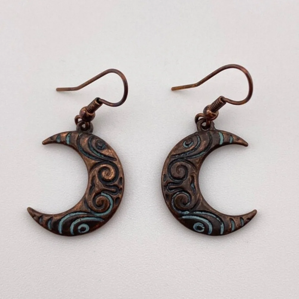 (8) Patina Crescent Moon Earrings